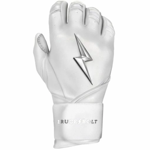 Clearance – Bruce Bolt PREMIUM PRO Chrome Series Long Cuff Batting Gloves: White 6 Clearance – Bruce Bolt PREMIUM PRO Chrome Series Long Cuff Batting Gloves: White - Image 6
