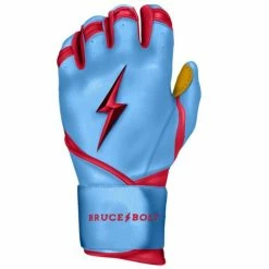 Clearance – Bruce Bolt PREMIUM PRO BADER Series Long Cuff Batting Gloves: Baby Blue