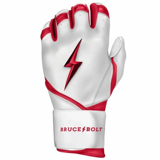 Clearance – Bruce Bolt PREMIUM PRO BADER Series Long Cuff Batting Gloves: White 1 Clearance – Bruce Bolt PREMIUM PRO BADER Series Long Cuff Batting Gloves: White