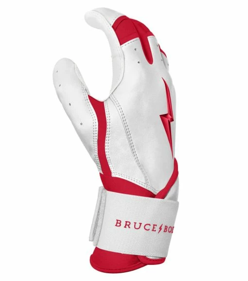 Clearance – Bruce Bolt PREMIUM PRO BADER Series Long Cuff Batting Gloves: White 4 Clearance – Bruce Bolt PREMIUM PRO BADER Series Long Cuff Batting Gloves: White - Image 4