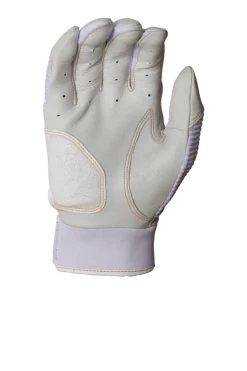 Clearance – Miken Softball MK7X Adult White And Gold Batting Gloves: MBGGLD-WHT
