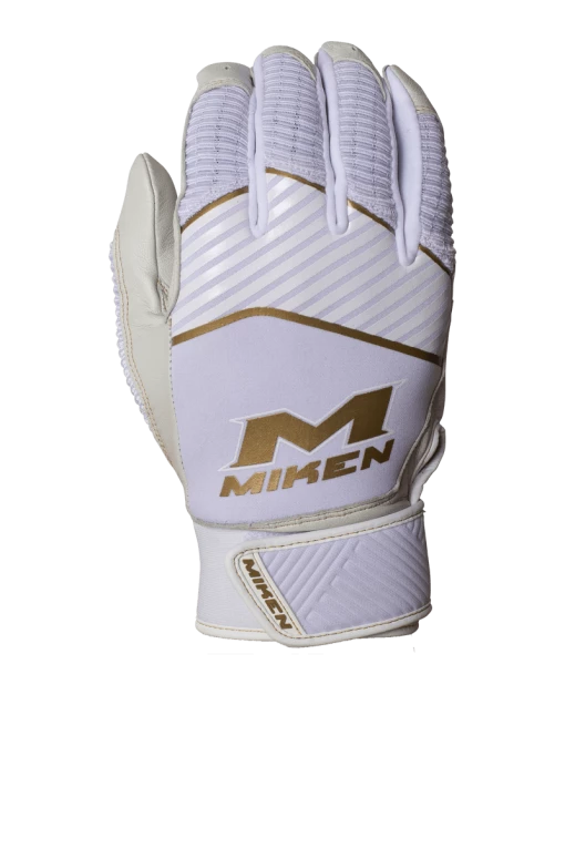 Clearance – Miken Softball MK7X Adult White And Gold Batting Gloves: MBGGLD-WHT 2 Clearance – Miken Softball MK7X Adult White And Gold Batting Gloves: MBGGLD-WHT - Image 2
