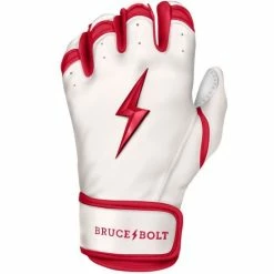 Clearance – Bruce Bolt PREMIUM PRO BADER Series Short Cuff Batting Gloves: White