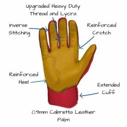 Clearance – Bruce Bolt PREMIUM PRO Short Cuff Batting Gloves: Red -Gloves Best Sale SC REDG PALM CALLOUTS 800x 510x510 1