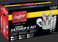 Clearance – Rawlings Youth White/Silver VELO 2.0 Catcher’s Gear Box Set: CSV2Y-W/SIL